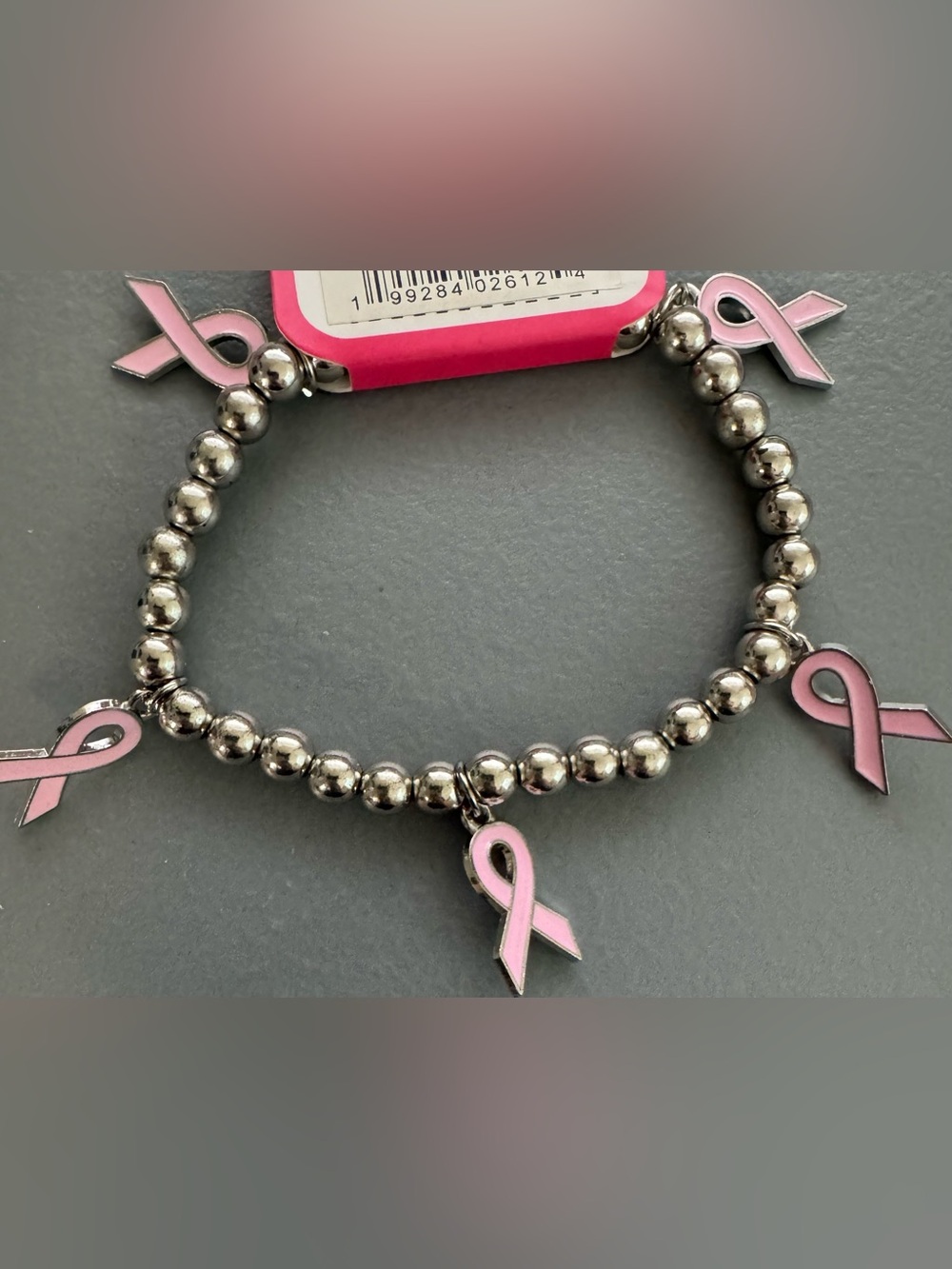 Pink Ribbon Bead Charm Bracelet breast cancer awareness